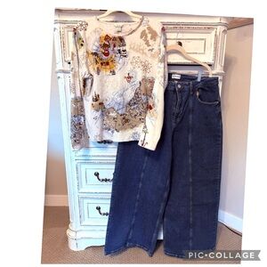 VINTAGE CHRISTOPHER & BANKS HOLIDAY OLD WORLD MAP PRINT LS TOP